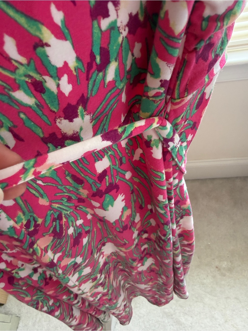 Lands' End Pink & Green Floral Wrap Midi Dress - Picture 5 of 11
